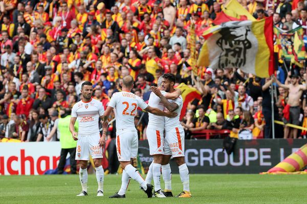 La joie des Lorientais lors de leur belle victoire 2-3 à Lens - 9 septembre 2017 