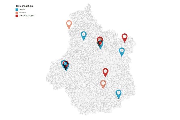 Notre carte représente les villes qui ont toujours voté pour un parti de droite/centre-droit, gauche, ou extrême-gauche aux 5 dernières élections municipales.