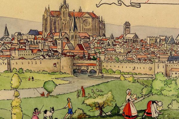 La ville de Metz (Moselle) dessinée par Jean Morette.