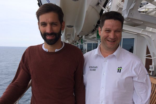 Olivier et François Leroy à bord du Queen Mary 2.