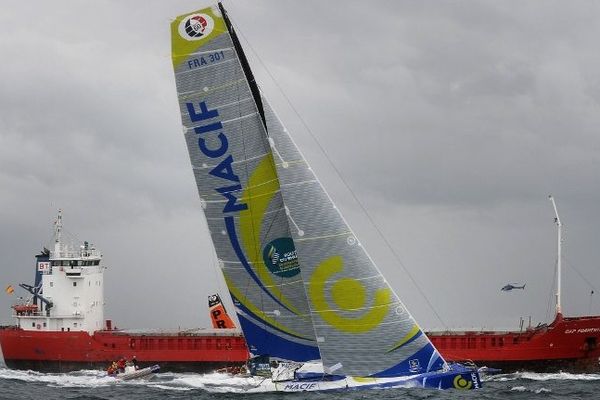 F. Gabart, skipper de Macif, le jour du départ de la Route du Rhum à Saint-Malo.