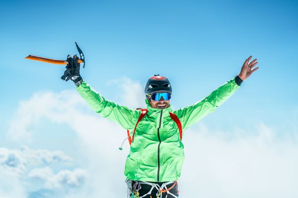 L'alpiniste Benjamin Védrines après son record sur l'intégrale de Peuterey, en solo, en juillet 2023.