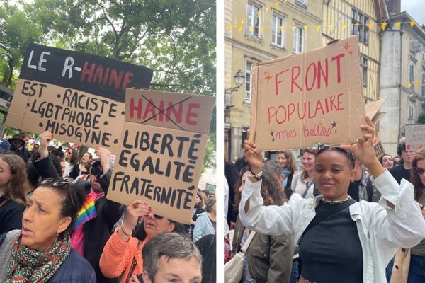 Une manifestation contre l'extrême droite s'est tenue à Troyes (Aube), ce samedi 15 juin 2024.