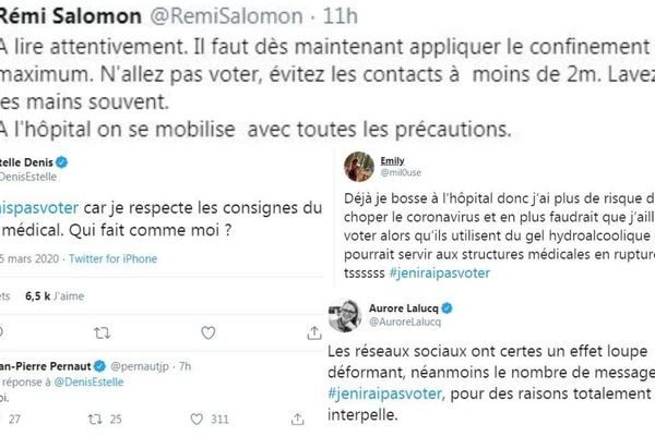 Des tweets de Rémi Salomon, Estelle Denis, Jean-Pierre Pernault, Aurore Lalucq et Emily.