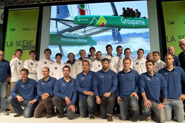 Présentation des équipes Team Groupama, engagé pour la Coupe de l’America au salon nautique de Paris le 5 décembre 2015