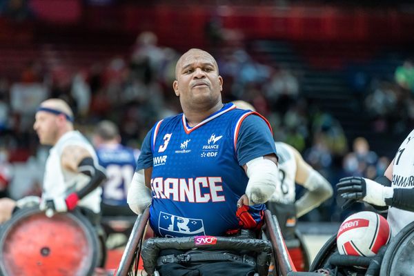 Cédric Nankin, lors des championnats d'Europe de rugby fauteuil 2022.