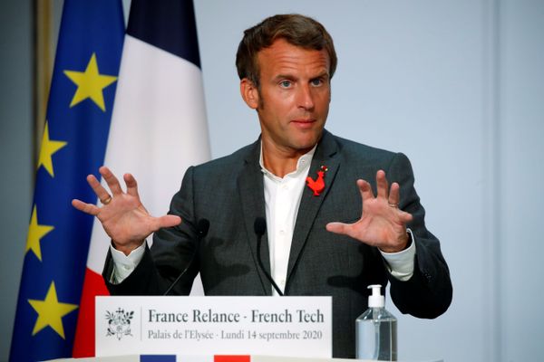 Emmanuel Macron lors d'un discours à l'Elysée, lundi 15 septembre, devant une centaine d'entrepreneurs de la French Tech.
