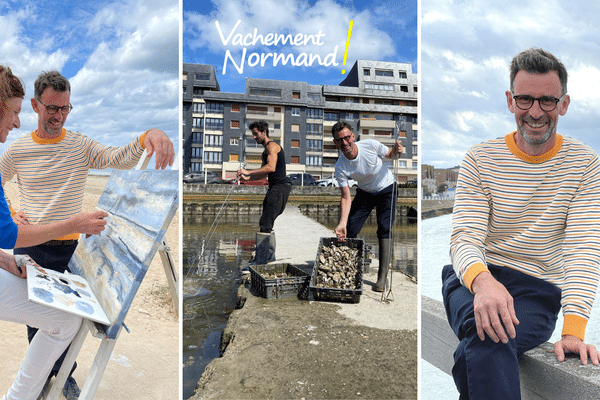 Vincent découvre la Côte de Nacre aussi bien en mer que depuis la terre car il se déplace de ville en ville pour découvrir peintre, photographe, pêcheurs et charpentiers qui animent ce petit bout de Normandie