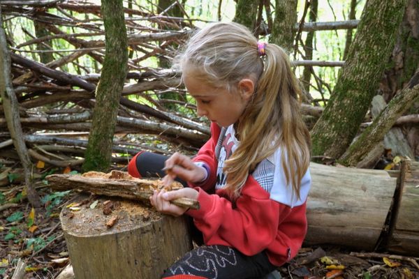 Dans une école publique du Doubs, les élèves de la classe d'Elise Sergent font classe dans la forêt, un jour par semaine, quel que soit le temps.