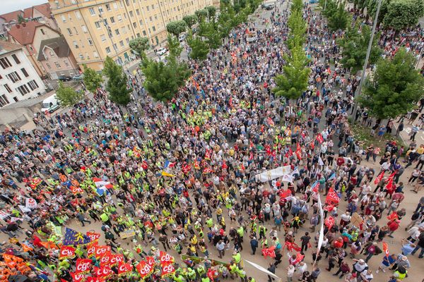 La manifestation de soutien aux salariés de General Electric, à Belfort le 22 juin 2019.