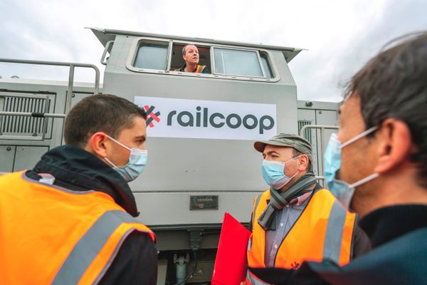 Inauguration du service fret RAILCOOP à Capdenac (Lot), le 15 novembre 2021.