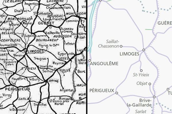 La différence entre les lignes présentes sur la carte de 1921 (à droite) et sur l'atlas SNCF 2019 (à gauche) est plutôt marquante.