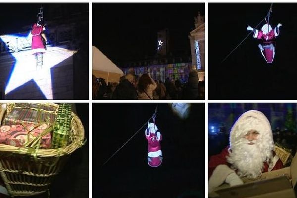 Depuis 1951, tous les 24 décembre au soir, le Père Noël descend en rappel du tot de l’hôtel de ville de Dijon pour aller distribuer des papillotes.