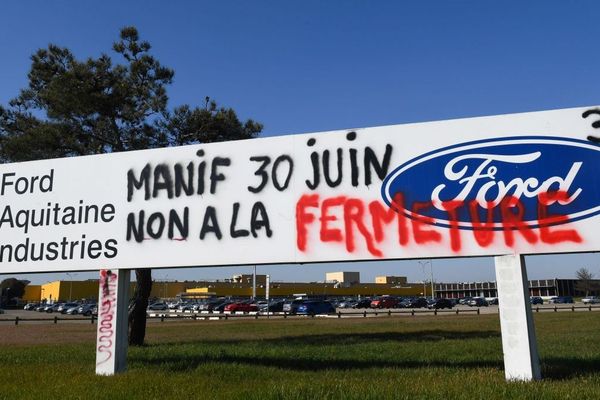 Le panneau d'entrée du site de Ford à Blanquefort, photographié le 26 février 2019.  