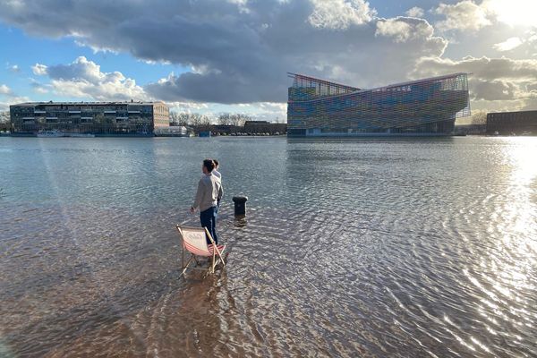 Avec les grands coefficients de marée, la Seine a débordé sur les quais de Rouen lundi 12 février 2024.