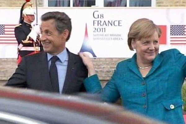 Sommet du G8 de Deauville en mai 2011 : Nicoals Sarkozy accueille Angela Merkel