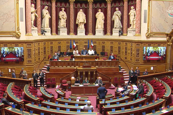 L'hémicycle du Sénat, lors de la séance publique du 30 mai 2024 et du vote en première lecture de la proposition de loi contre les "polluants éternels".