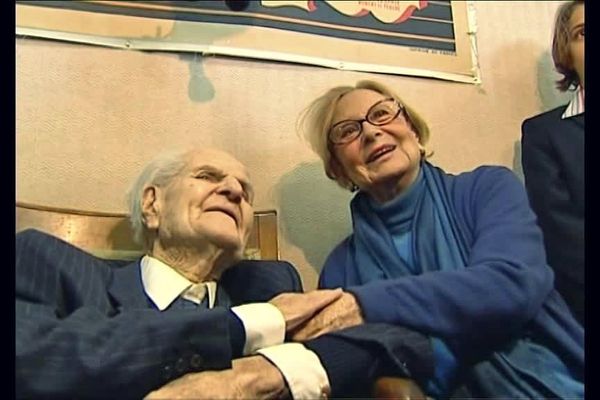 En janvier 2008, Michèle Morgan et son ami cinéaste Jean Delannoy à Bueil