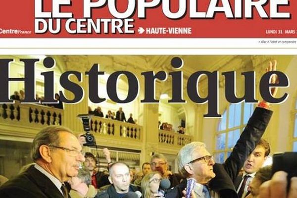 "Historique": c'est ce lundi la Une du Populaire du Centre