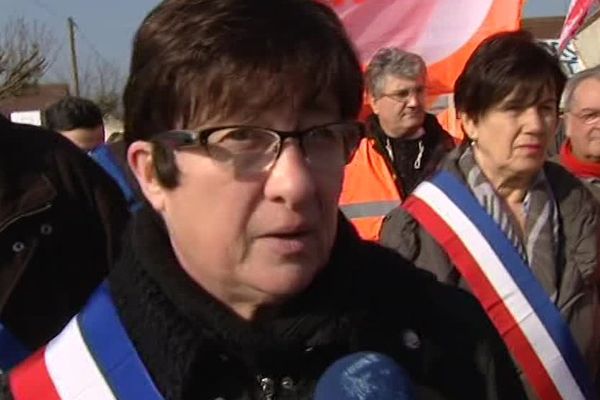 Nadine Joré lors d'une manifestation contre la fermeture de NLMK, en mars 2016.