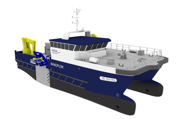 Le Nanoplon, catamaran vendéen pour un armateur vendéen, polyvalent et sûr, pour répondre aux besoins de l'éolien en mer en matière de travail au large et sécurité