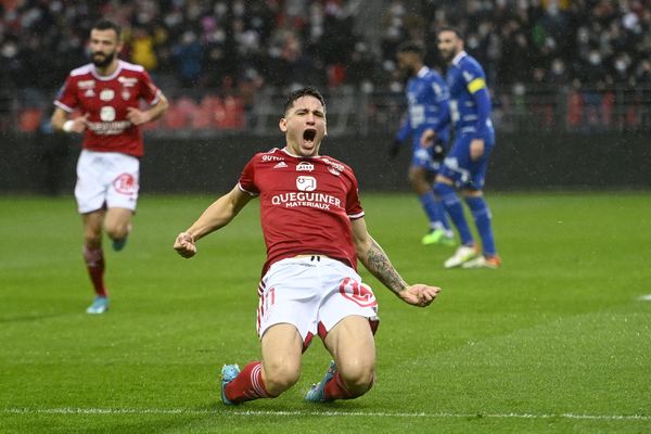 Martin Satriano, buteur du Stade Brestois à Troyes