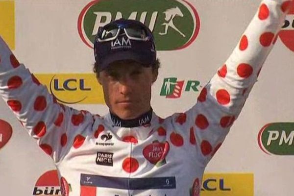 Sylvain Chavanel en maillot du meilleur grimpeur du Paris Nice 2014