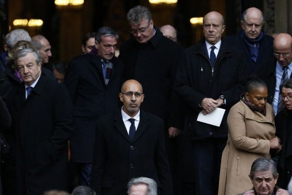 Harlem Désir, Alain Juppé et Christiane Taubira, entre autres ont assisté aux funérailles de Jacques Barrot à Paris, le 8 décembre 2014.