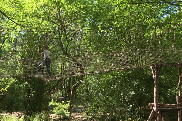 Le parc accrobranche à Générargues, dans le Gard, un lieu éco-exemplaire selon l'Office de tourisme des Cévennes.