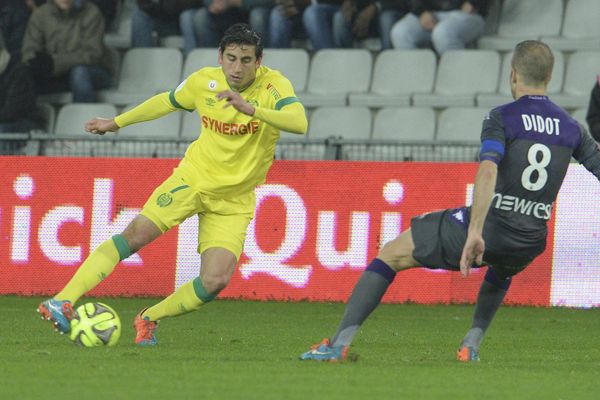 Bedoya en pleine action lors du match Nantes TOulouse à la Beaujoire le 2 décembre 2014