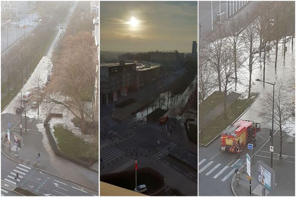 Une inondation devant le Zénith de Lille rend impraticable le boulevard Dubuisson.