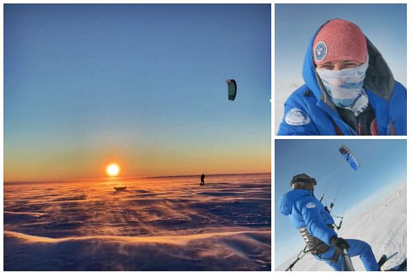 L'explorateur normand a traversé ce désert blanc en un mois à l'aide de ski-kite