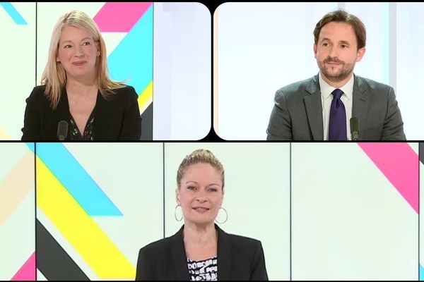 Bérangère Abba (Députée (LREM) de Haute-Marne) et Nicolas Lacroix (Président (LR) du Conseil départemental de Haute-Marne). Nicole Fachet, journaliste France 3 Champagne-Ardenne.