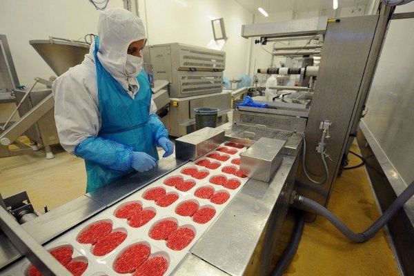 Chaîne de fabrication de steaks hachés chez Spanghero à Castelnaudary en 2010