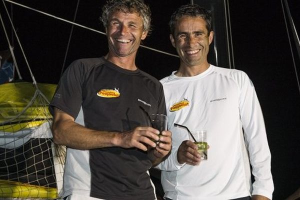 Les skippers de Cheminées Poujoulat à l'arrivée de la Transat Jacques Vabre 2013