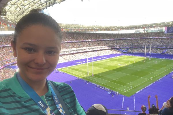 La Gersoise Eva Vazquez, lors du tournoi olympique de rugby à 7 au Stade de France.