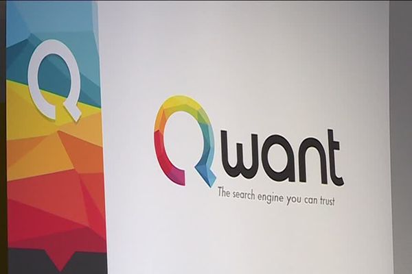 Le logo et le slogan du moteur de recherche niçois Qwant.