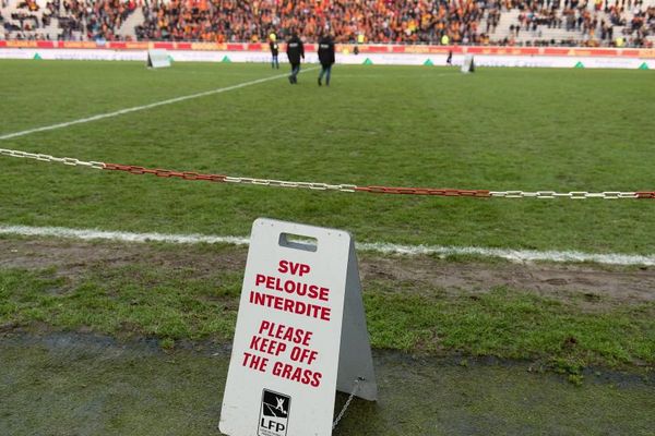 La pelouse du Stade de la Licorne, en janvier dernier, lors de la réception de l'Olympique Lyonnais.