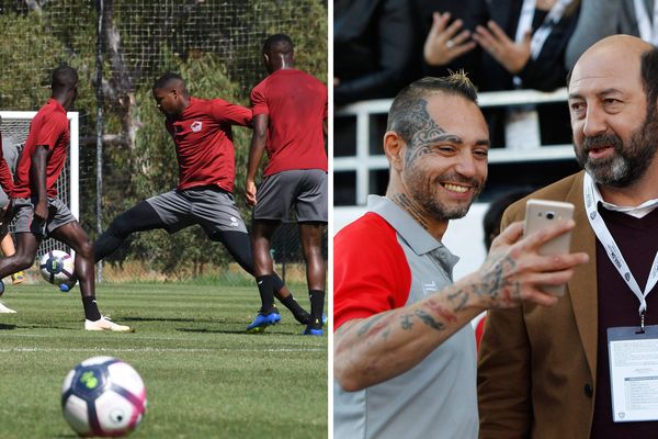 L'acteur a rendu une visite rapide aux joueurs du club.