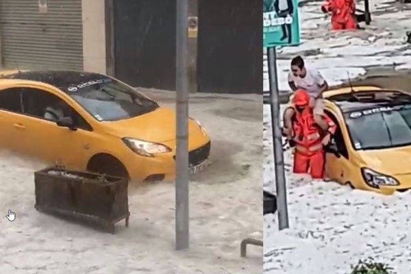 Il y avait trop d'eau dans la rue mais les touristes français ont quand même tenté leur chance.