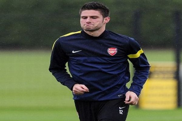 Londres Colney (Royaume-Uni) - Olivier Giroud joueur d'Arsenal à l'entraînement - 20 novembre 2012.