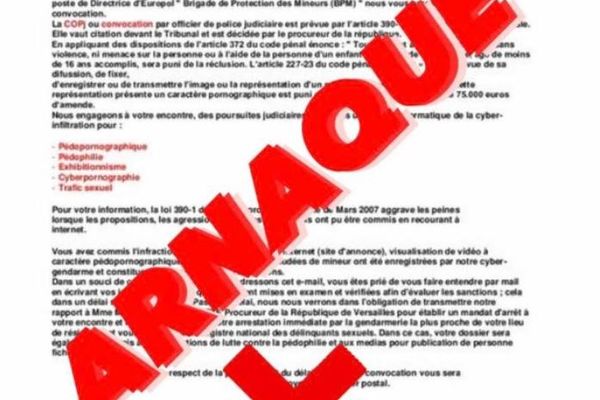 Un mail émanant soi-disant de la Brigade de protection des mineurs