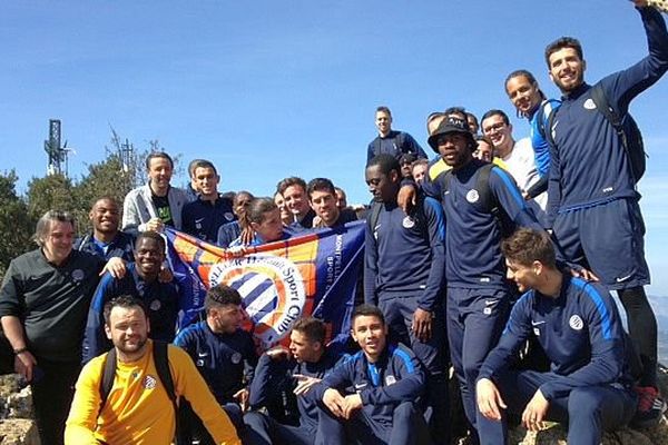 Pic Saint-Loup (Hérault) - les footballeurs du MHSC au sommet du Pic - 24 mars 2016