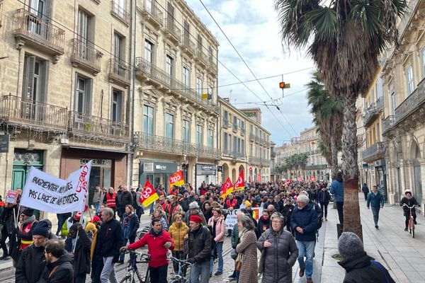 Les manifestants défilent dans les rues de Montpellier.