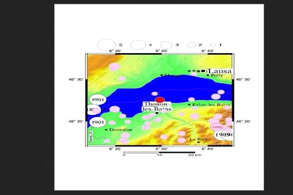 La série de séismes de ce week-end  a eu lieu à 5km au Nord de Thônon