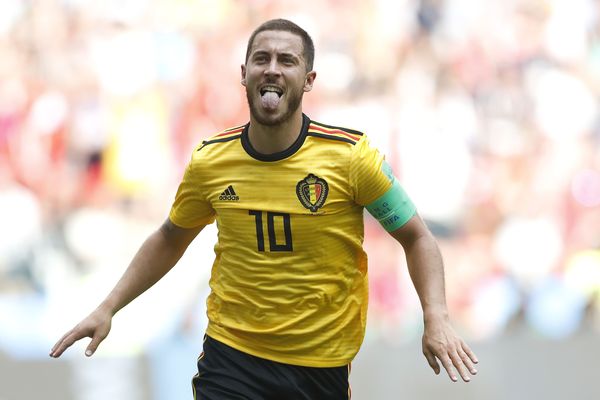 Eden Hazard célébrant la victoire de la Belgique face à la Tunisie. 