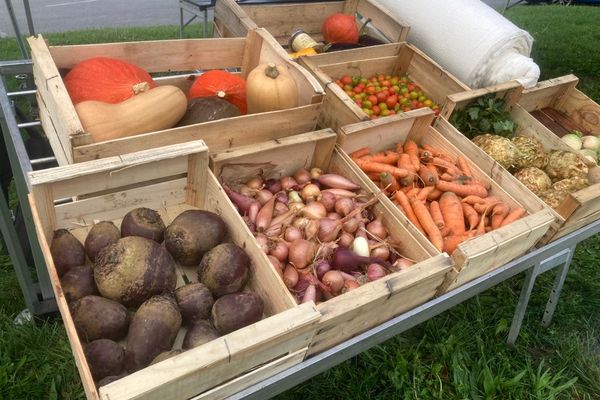 Une dizaine de producteurs se sont installés près d'un supermarché à Crolle pour sensibiliser au circuit court - octobre 2023