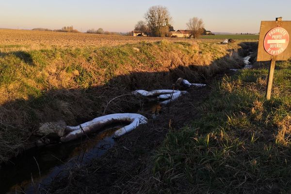 Un des rus où du pétrole brut s'est répandu après une fuite du pipeline d'Île-de-France.