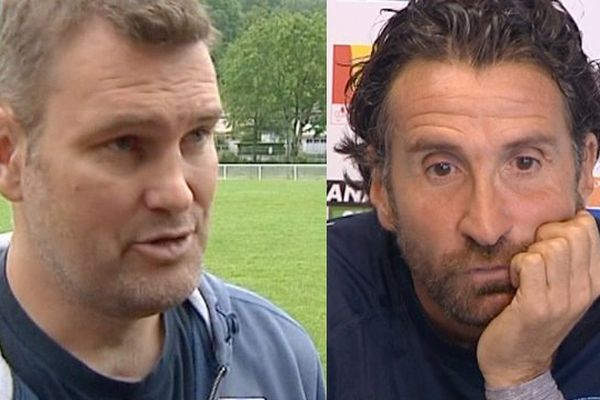 Jeremy Davidson, l'entraineur du Stade Aurillacois (à gauche), et Vincent Etcheto, l'entraineur de l'Aviron Bayonnais (à droite).