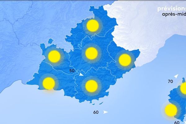 Prévisions de lundi 30 septembre les maximales, le temps est globalement sec et ensoleillé.